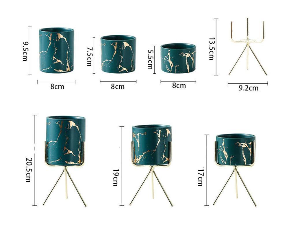 Jardinière de table courte en céramique marbrée avec support géométrique en métal