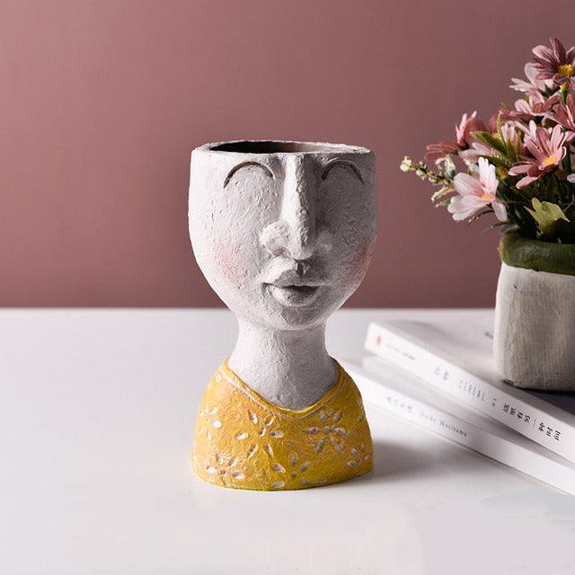 Caricature Portrait Visage Figurine Sculpture Jardinière