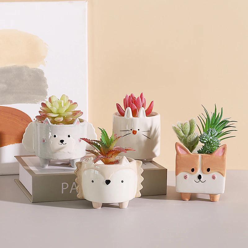 Jardinières succulentes en céramique pour animaux carrés