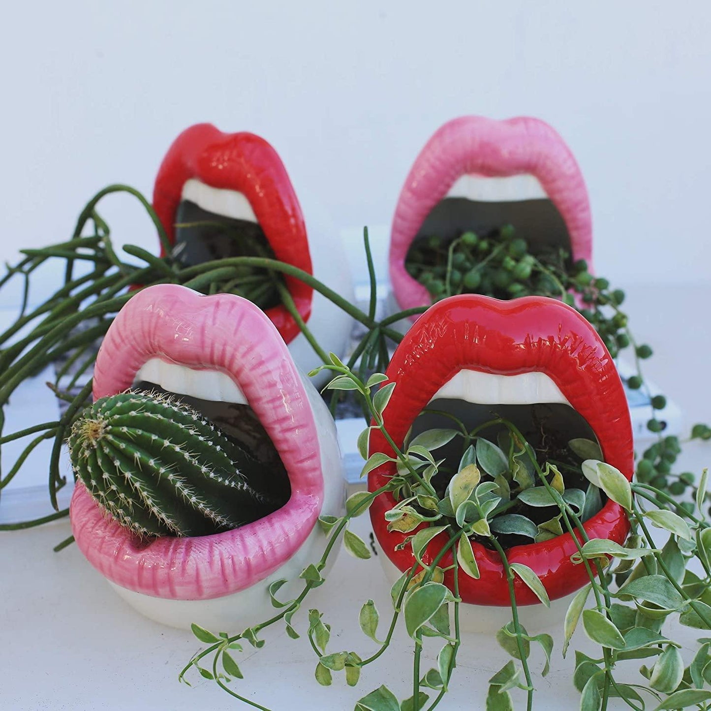 Pucker Up Lips Ceramic Planter