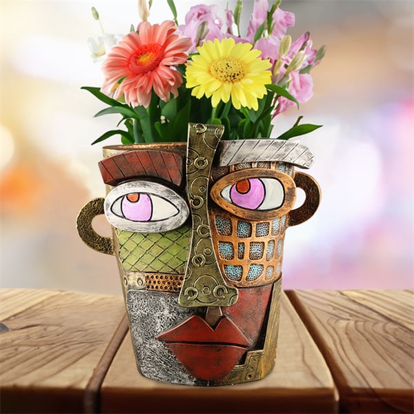 😍 Handmade Picassoo Antique Bronze Abstract Beauty Face Flower Pot