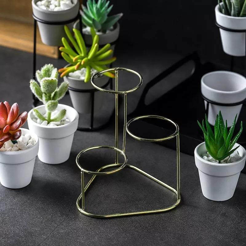 Tiered Ceramic Planters with Metal Stand