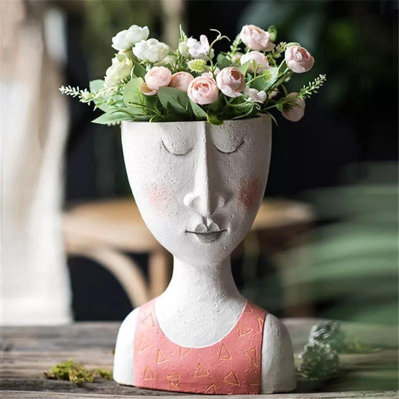 Caricature Portrait Visage Figurine Sculpture Jardinière