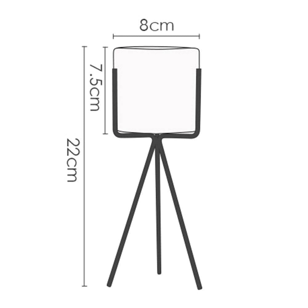 Longue jardinière en céramique de table avec support en fer géométrique