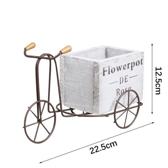 Tricycle de table en fer forgé avec jardinière en bois