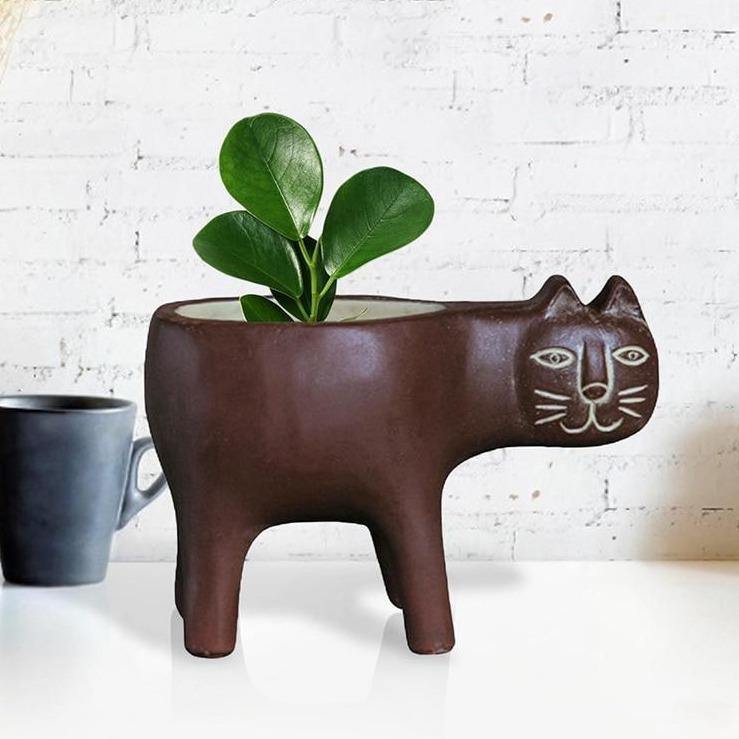 Glazed Ceramic Kitty Planter