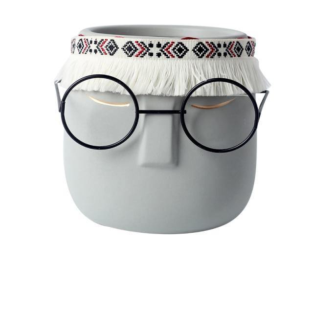 Ceramic Abstract Sleeping Face Planter with Headband and Glasses