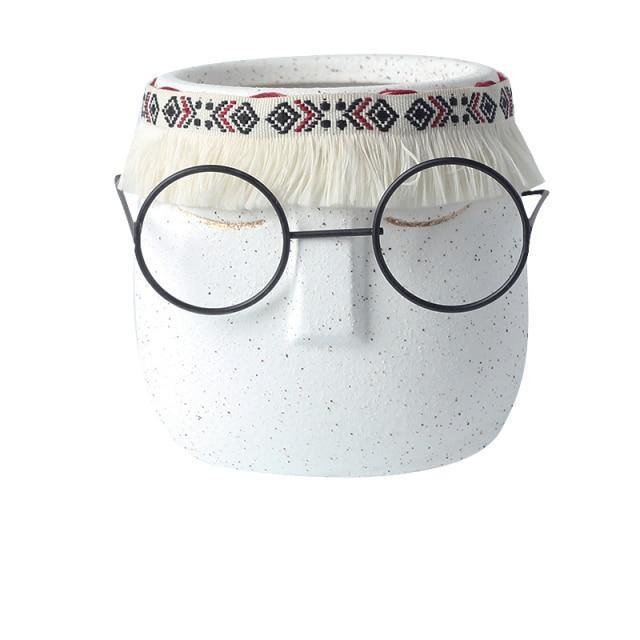 Ceramic Abstract Sleeping Face Planter with Headband and Glasses