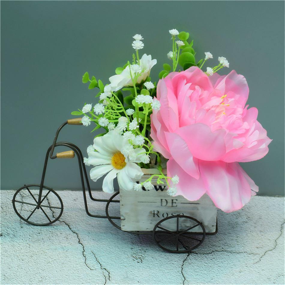 Tricycle de table en fer forgé avec jardinière en bois