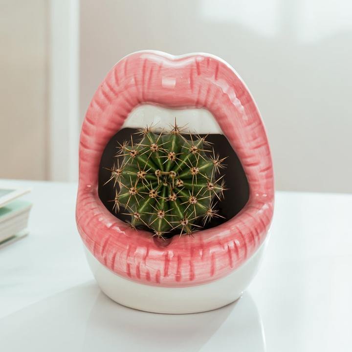 Pucker Up Lips Ceramic Planter