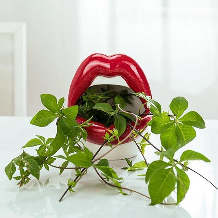 Pucker Up Lips Ceramic Planter