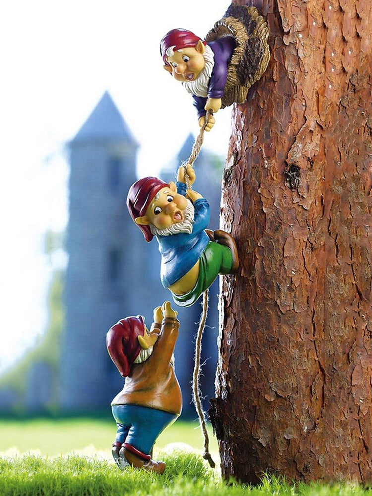 Resin Climbing Dwarfs Sculpture Gnome Art Statue Garden Ornament Home Decor
