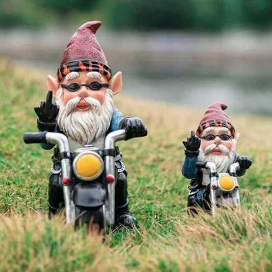Road Rage Biker Funny Garden Gnome