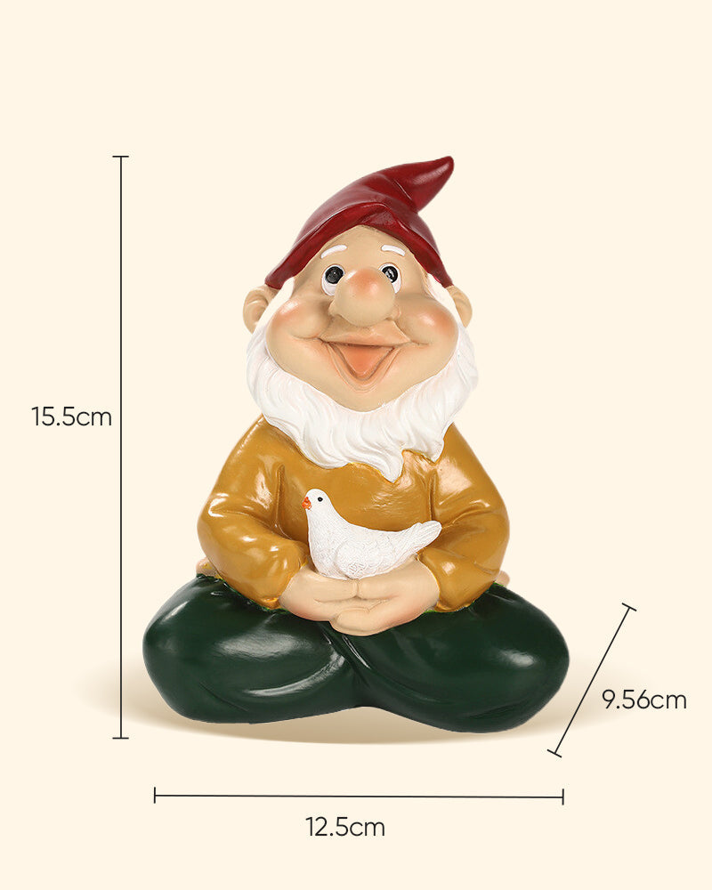 Zen Gnome Statue with Pigeon