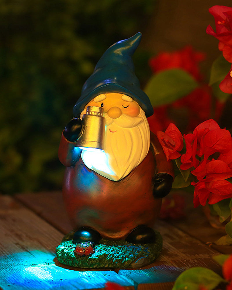 Solar-powered LED Blue Hat Garden Gnome