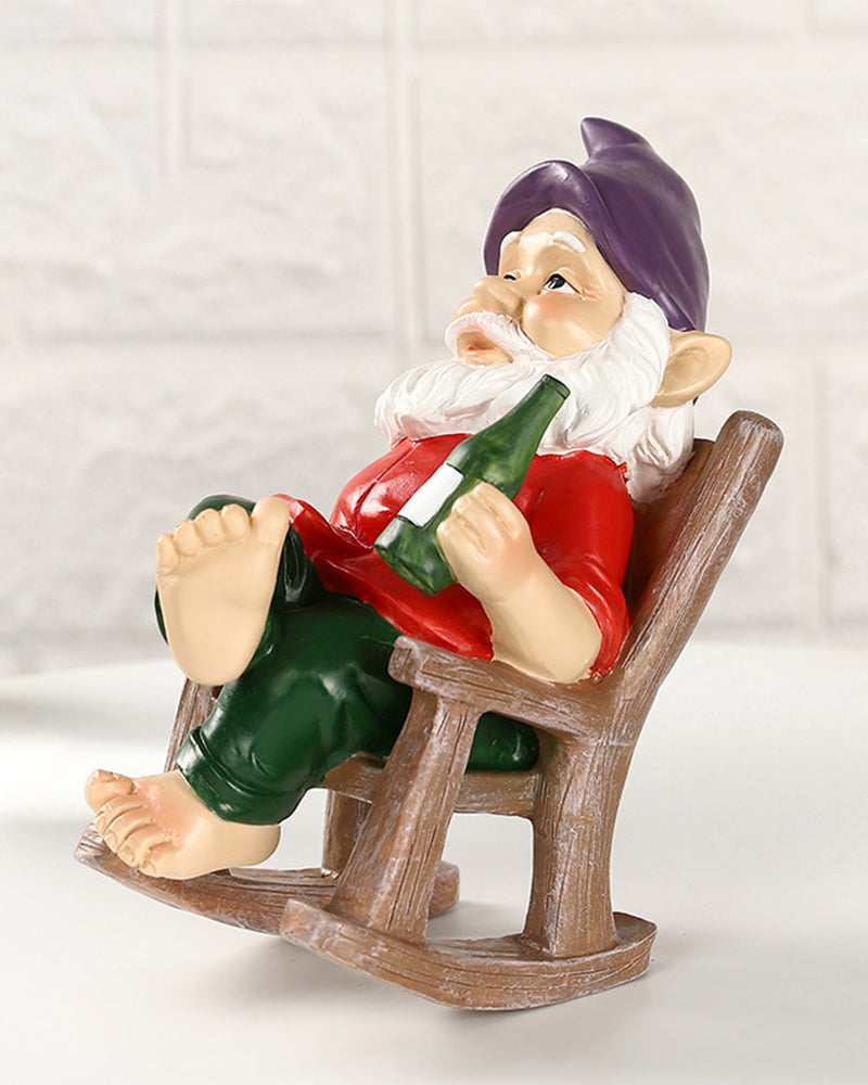 Garden Gnome Drinking In A Rocking Chair