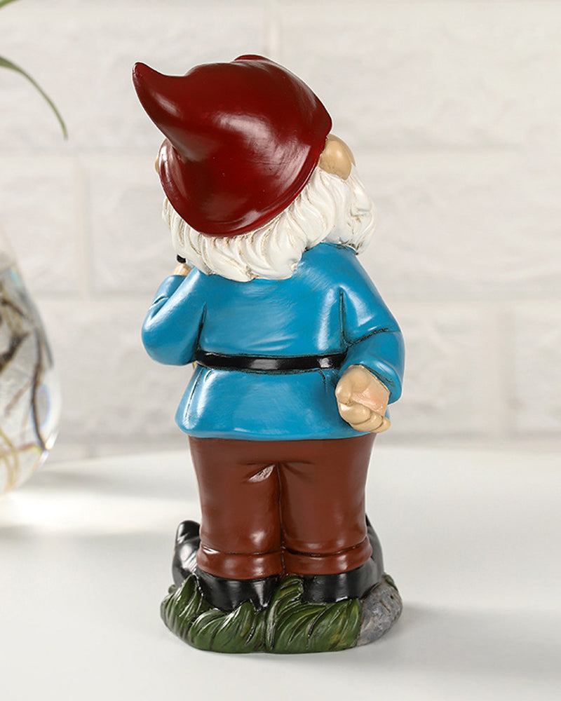 Joyful Red Hat Garden Gnome Statue with Lantern