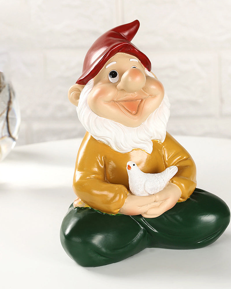 Zen Gnome Statue with Pigeon