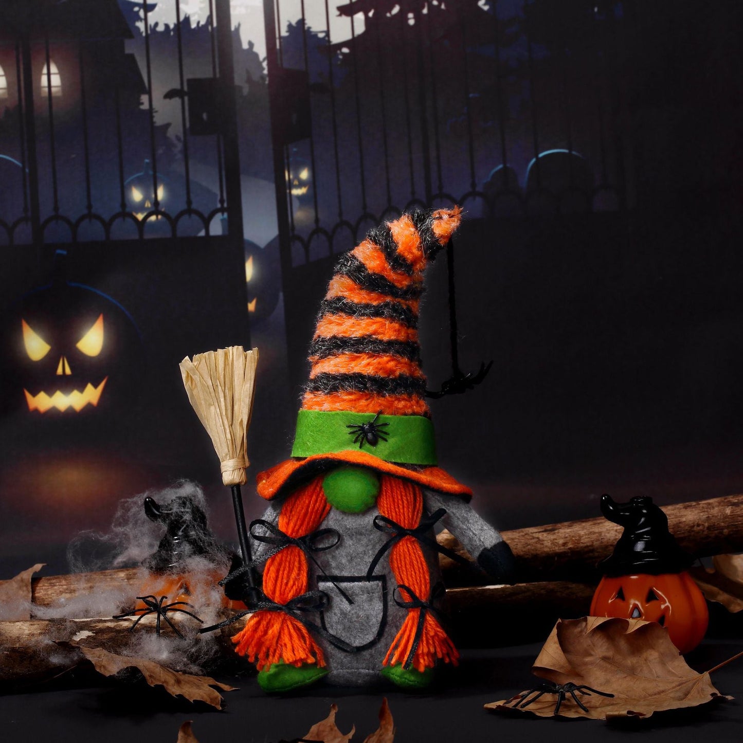 Halloween Witch Gnome with a Broom