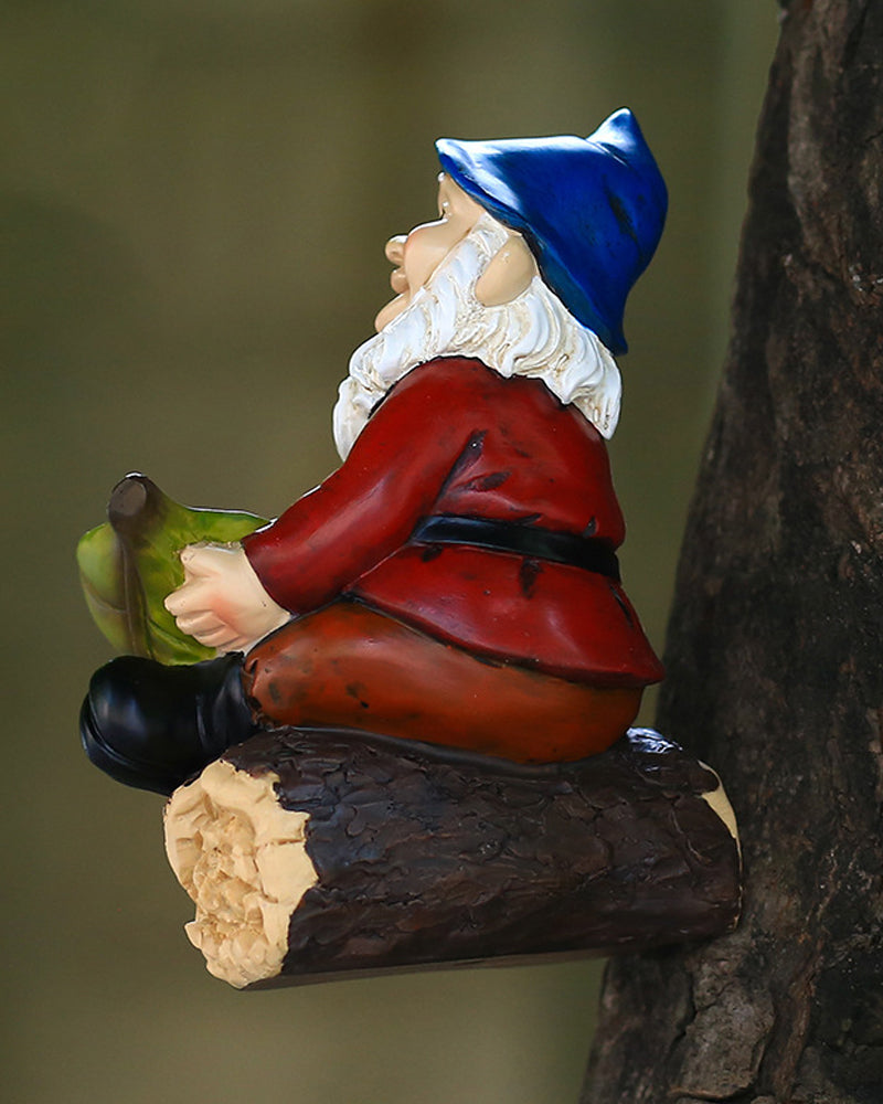 Joyful Blue Hat Garden Gnome Hanging Bird Feeder