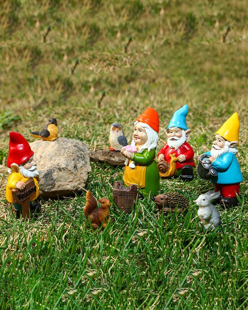 Miniature gnomes Resin Gnome and Animal Figurine Set
