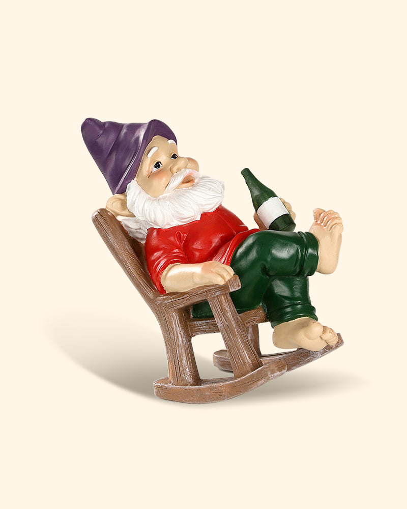 Garden Gnome Drinking In A Rocking Chair
