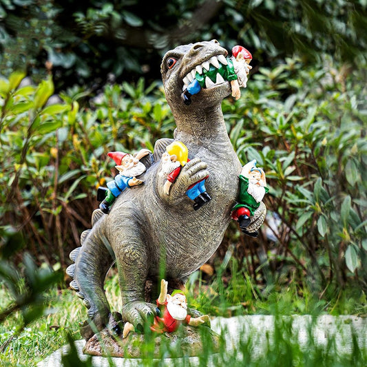 Cat/Dinosaur Eating Gnomes Garden Ornament