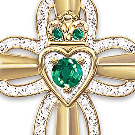 Emerald And Diamond Claddagh Cross Symbolizes Faith And Love