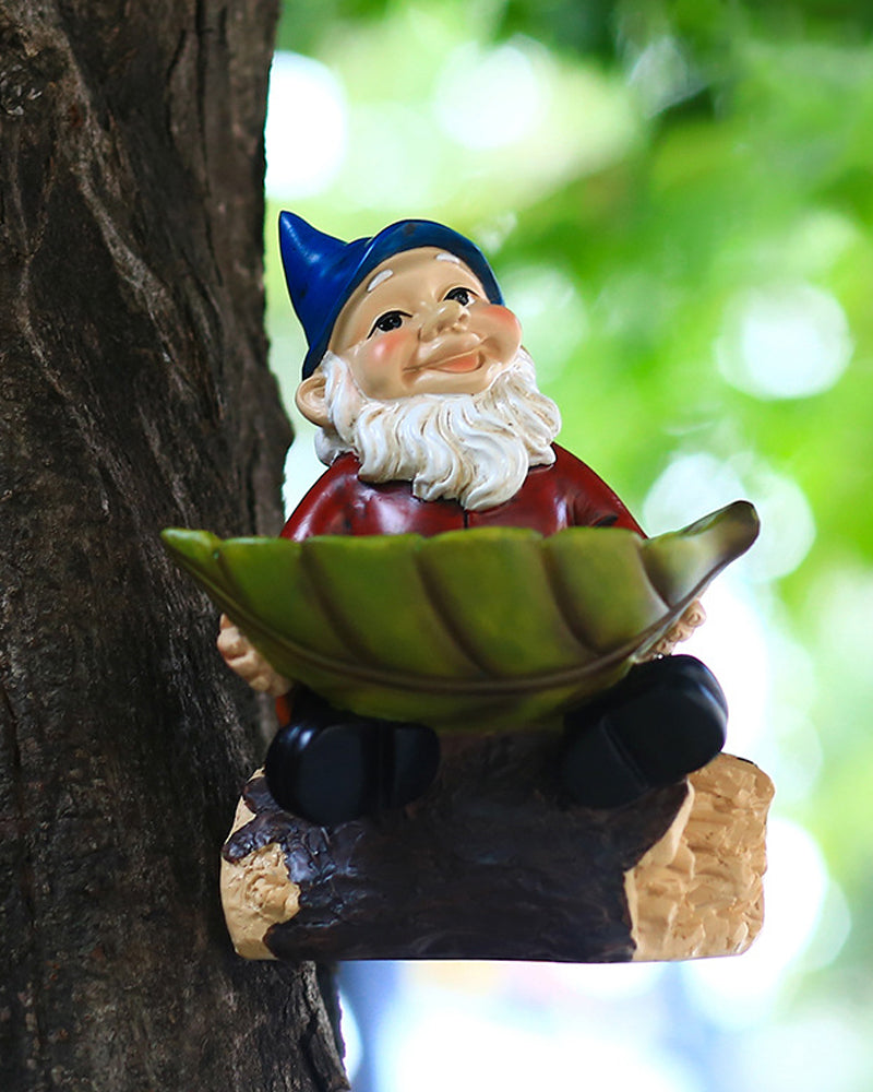 Joyful Blue Hat Garden Gnome Hanging Bird Feeder