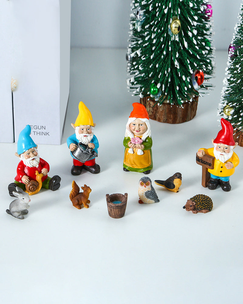 Miniature gnomes Resin Gnome and Animal Figurine Set