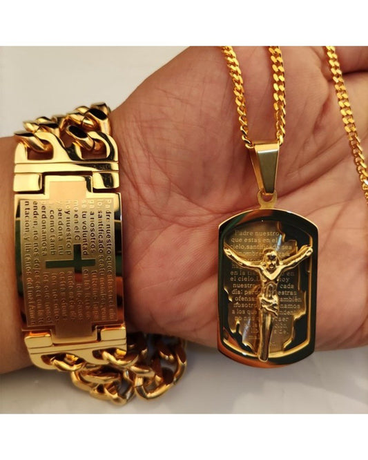 Kreuz Jesus Anhänger mit Edelstahl Kreuz Armband nie verblassen männlich Vintage