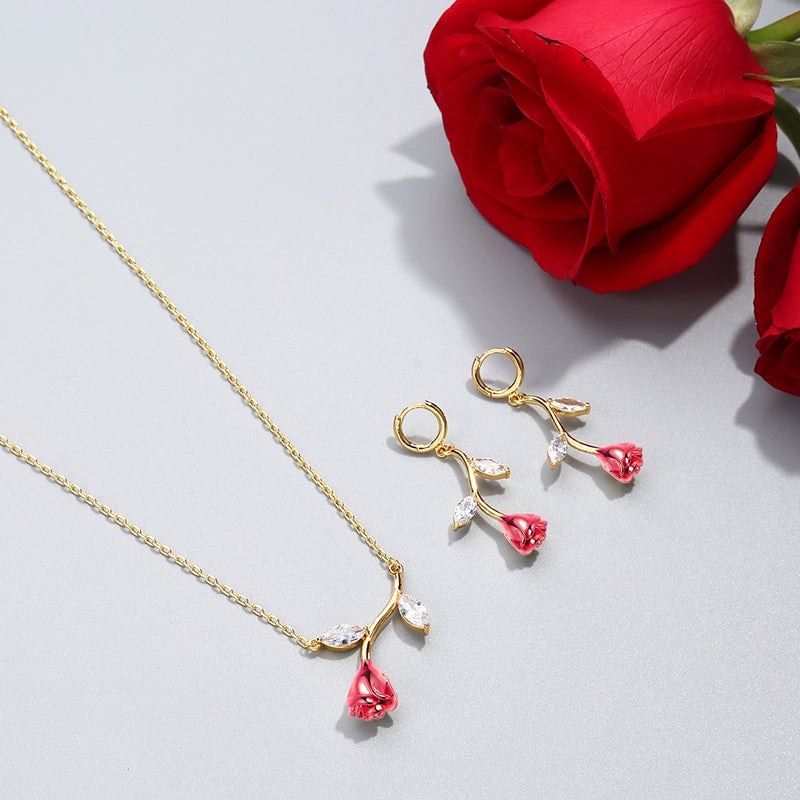 Collier/boucles d'oreilles ''Mais seulement tu es ma rose unique'' 