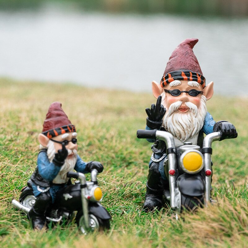 Road Rage Biker Lustiger Gartenzwerg 