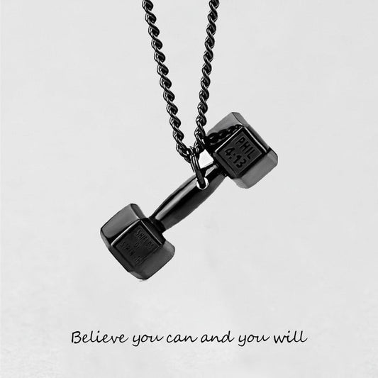 '' Believe you can and you will '' Dumbbell Necklace